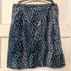 Vintage 80s Blue Leopard Print Pencil Skirt